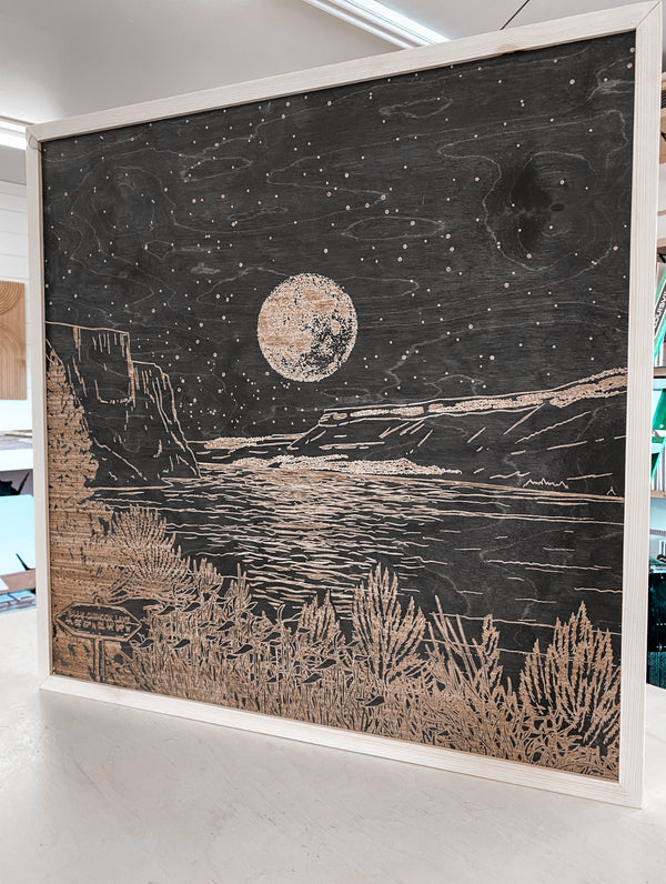 Billy Chinook Lake Hand Sketched Engraved Wooden Artwork