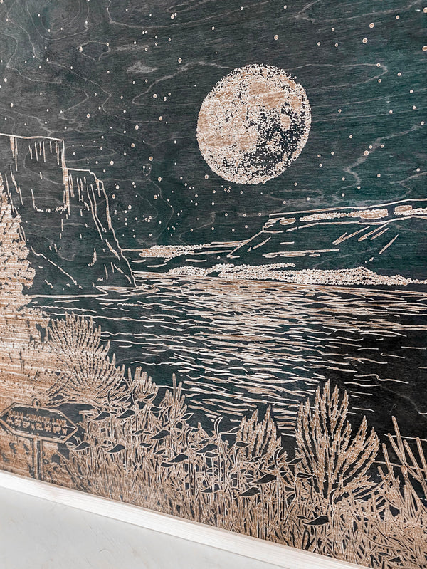 Billy Chinook Lake Hand Sketched Engraved Wooden Artwork