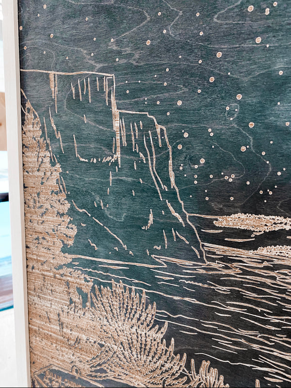 Billy Chinook Lake Hand Sketched Engraved Wooden Artwork
