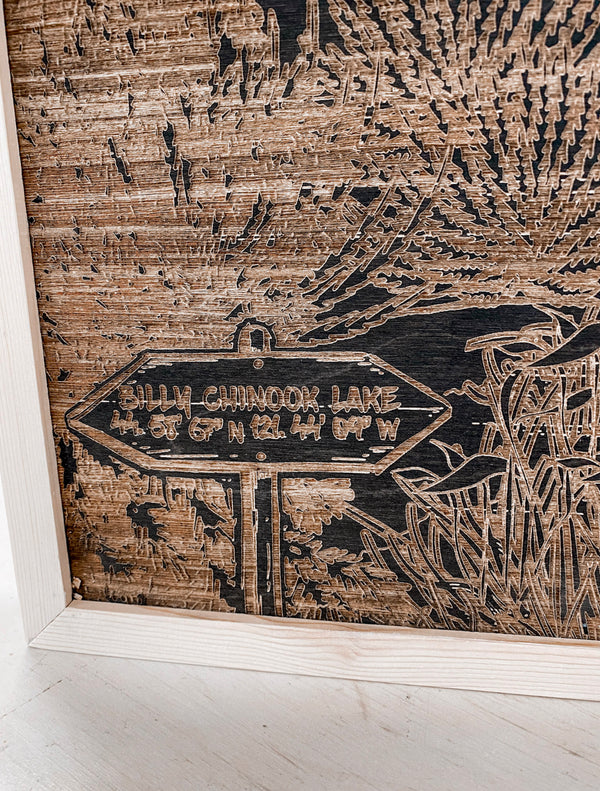 Billy Chinook Lake Hand Sketched Engraved Wooden Artwork