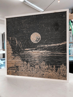 Billy Chinook Lake Hand Sketched Engraved Wooden Artwork