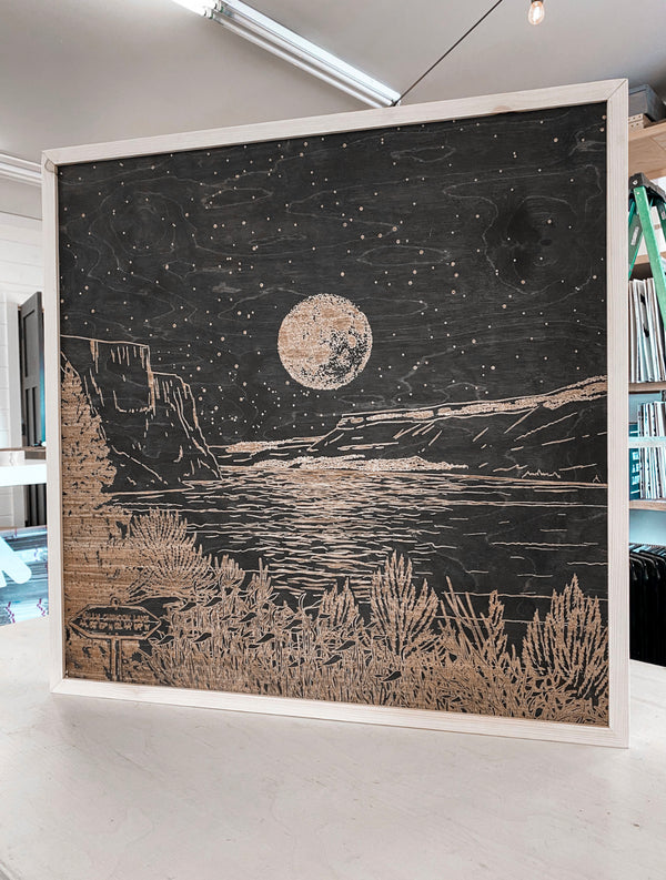 Billy Chinook Lake Hand Sketched Engraved Wooden Artwork