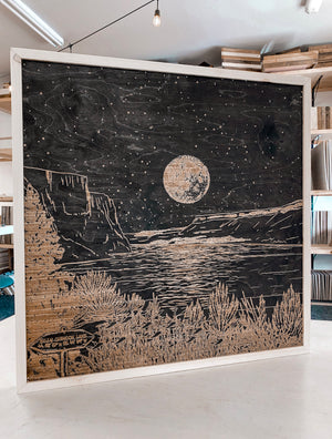 Billy Chinook Lake Hand Sketched Engraved Wooden Artwork