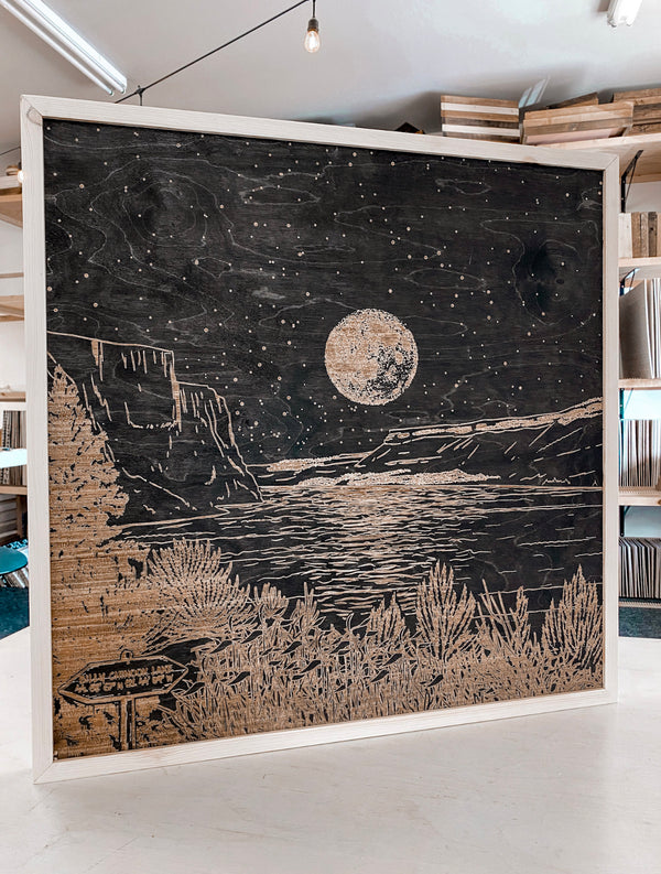 Billy Chinook Lake Hand Sketched Engraved Wooden Artwork