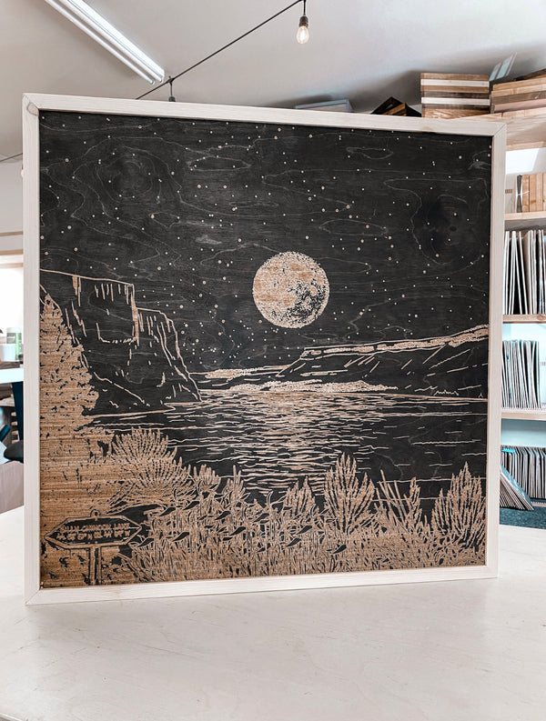 Billy Chinook Lake Hand Sketched Engraved Wooden Artwork