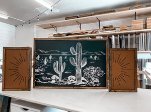 Cactus Desert Sunburst Wooden Artwork Set