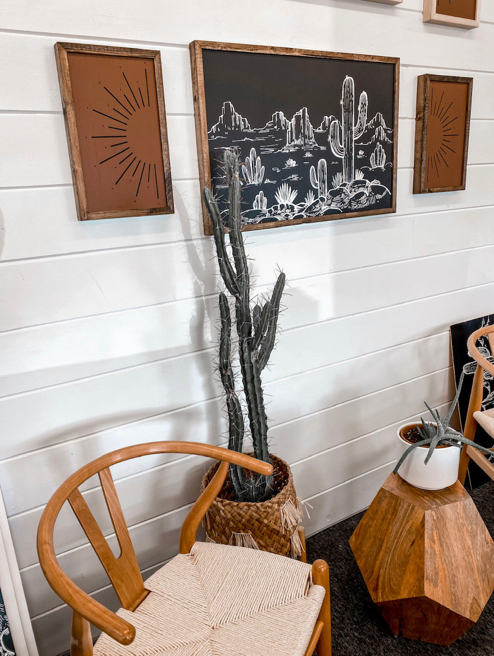 Cactus Desert Sunburst Wooden Artwork Set