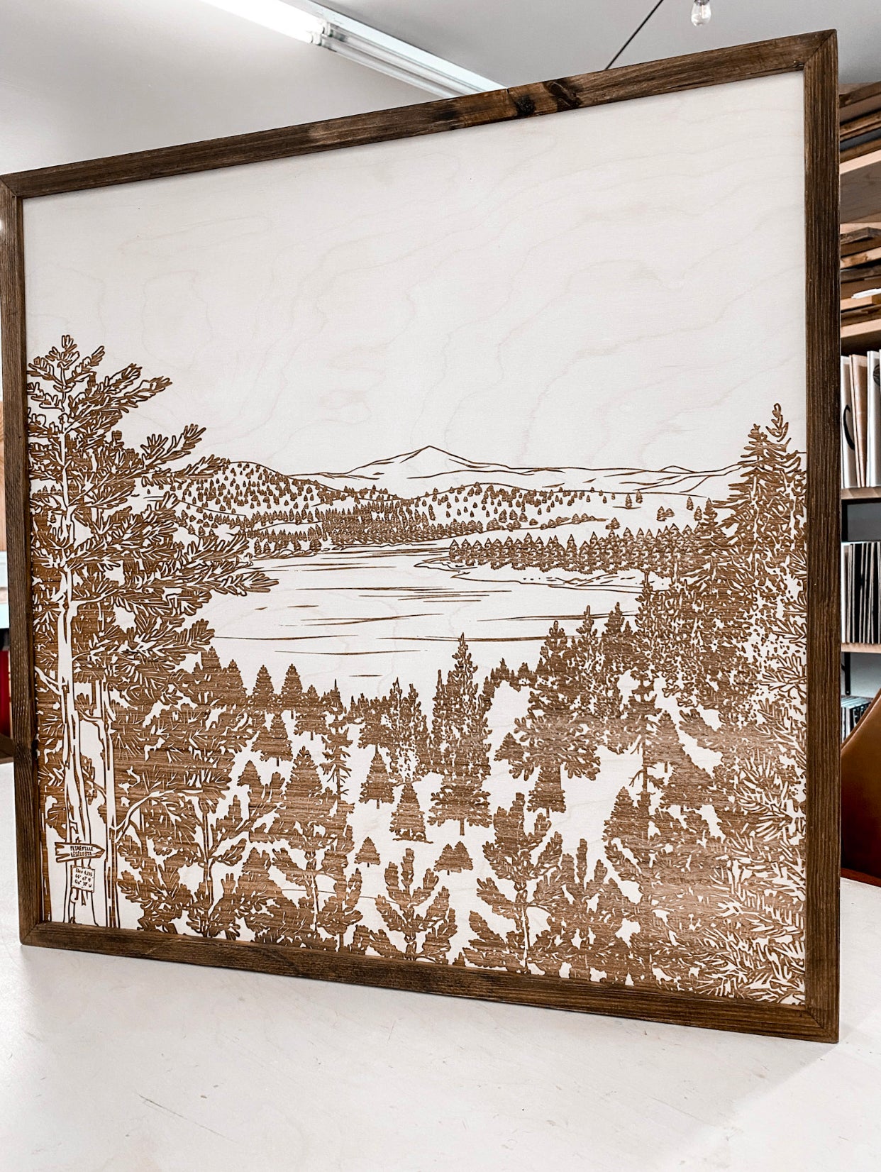 Prineville Reservoir Landscape Hand Sketched Engraved Wooden Artwork