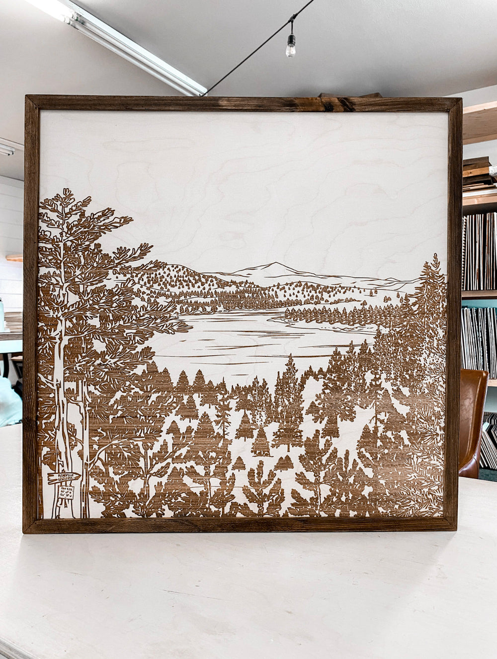 Prineville Reservoir Landscape Hand Sketched Engraved Wooden Artwork