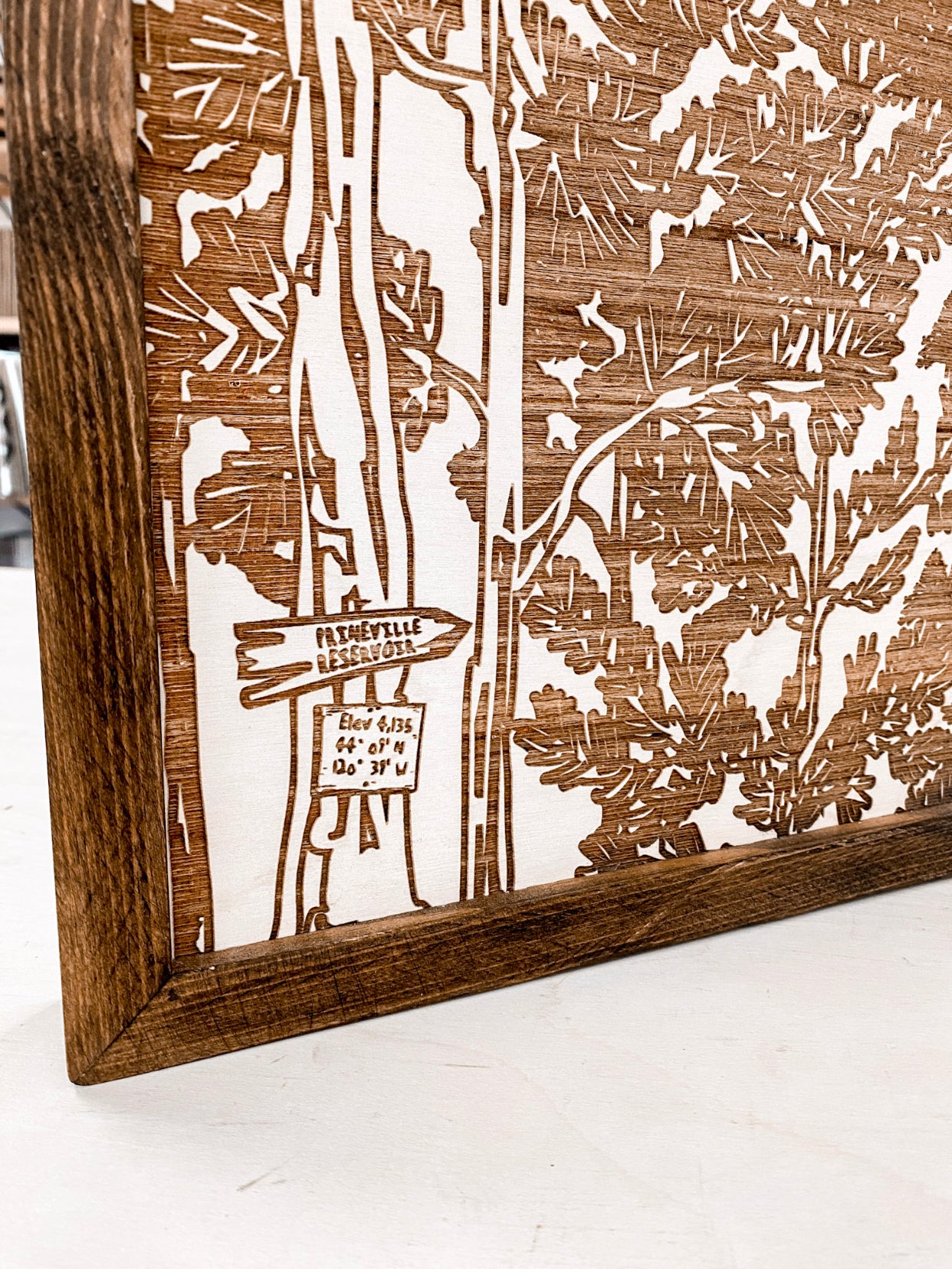 Prineville Reservoir Landscape Hand Sketched Engraved Wooden Artwork